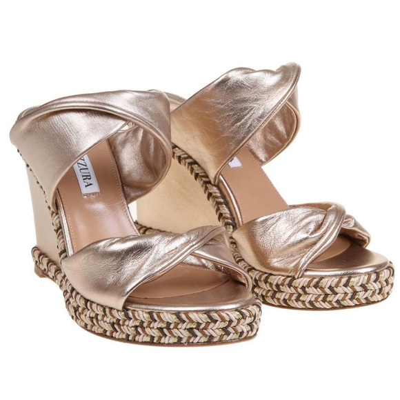 AQUAZZURA Twist Double Band Espadrille Platform Wedge Sandal Copper 7.5US 38IT